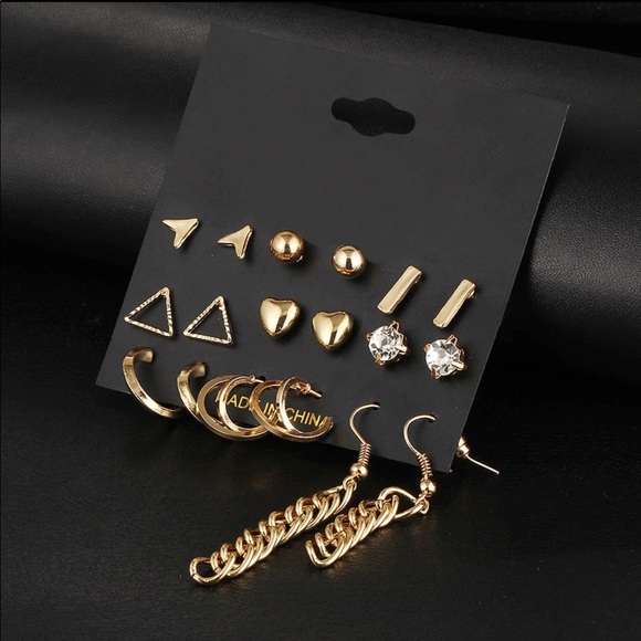 Jewelry - Gold Geometric Bar Earrings Set of 9